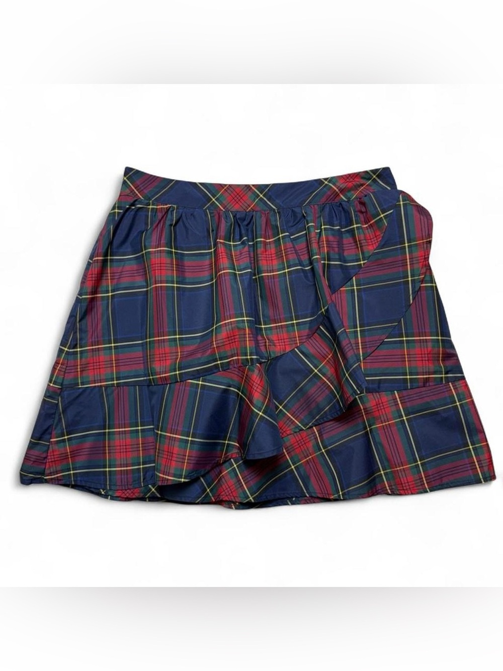 Vineyard Vines Navy Red Jolly Plaid Mini Skirt Ruffle Hem Womens Size 8 Preppy